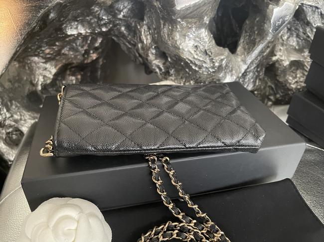 2020 Quilted Phone Holder In Black Caviar Leather Cross Body Bag