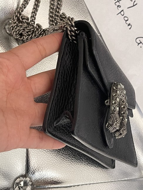 Clutch Dinosaur Super Mini Black Leather Cross Body Bag