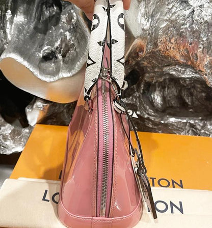 LOUIS VUITTON ALMA BB PATENT LEATHER METALLIC PINK WITH BLACK HANDLE S