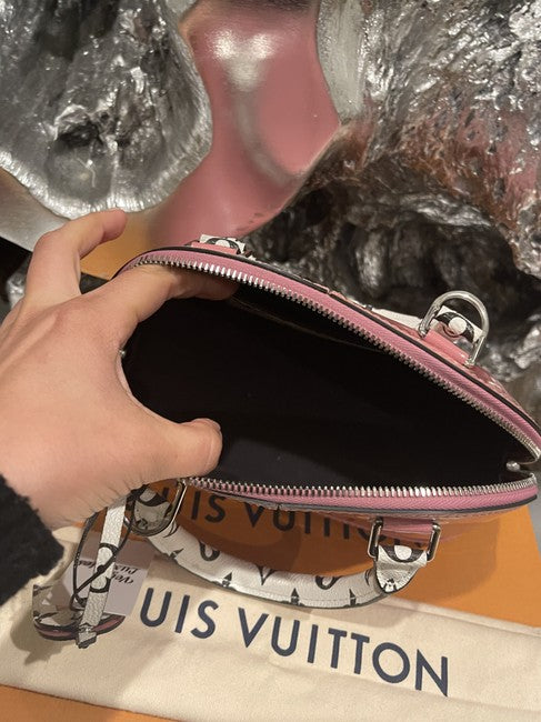 LOUIS VUITTON ALMA BB PATENT LEATHER METALLIC PINK WITH BLACK HANDLE SHW