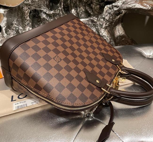 LOUIS VUITTON Alma MM Damier Ebene Satchel Bag Brown