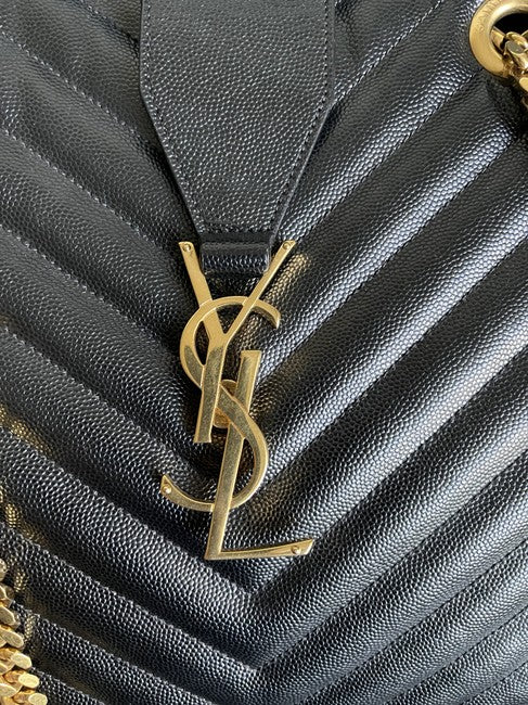 Monogram Shopping Grain De Poudre Matelasse Chevron Black Calfskin Shoulder Bag