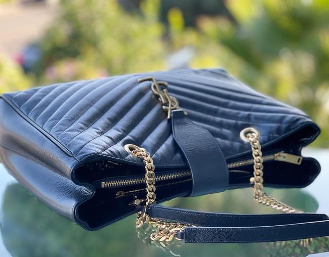 Monogram Shopping Grain De Poudre Matelasse Chevron Black Calfskin Shoulder Bag