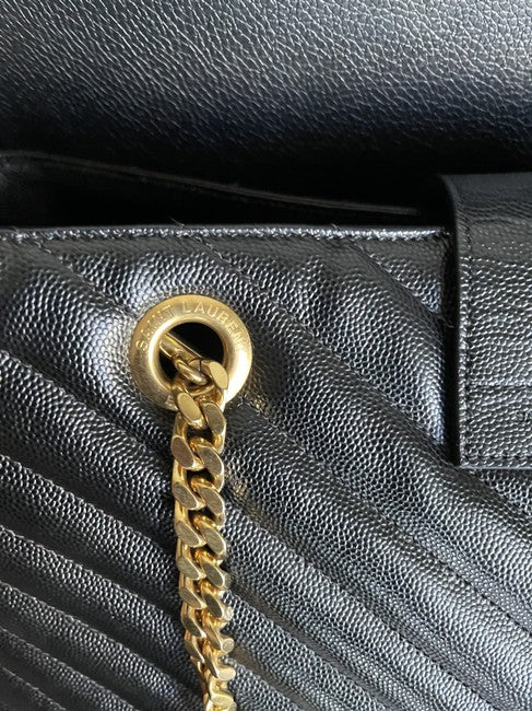 Monogram Shopping Grain De Poudre Matelasse Chevron Black Calfskin Shoulder Bag