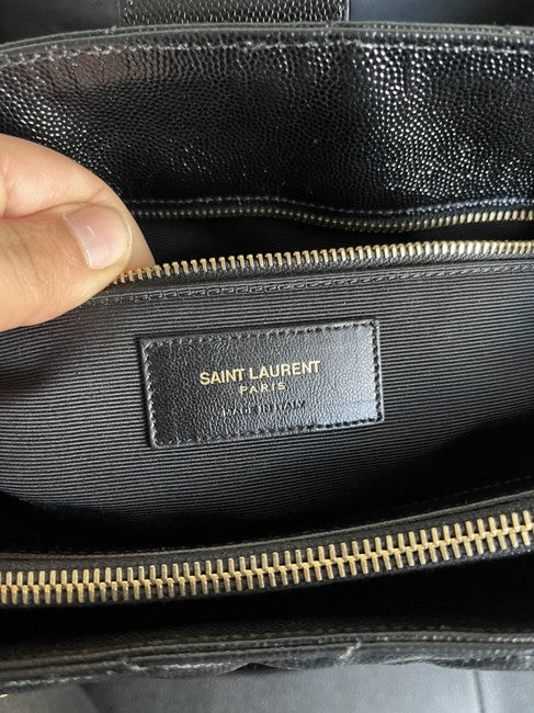 Monogram Shopping Grain De Poudre Matelasse Chevron Black Calfskin Shoulder Bag