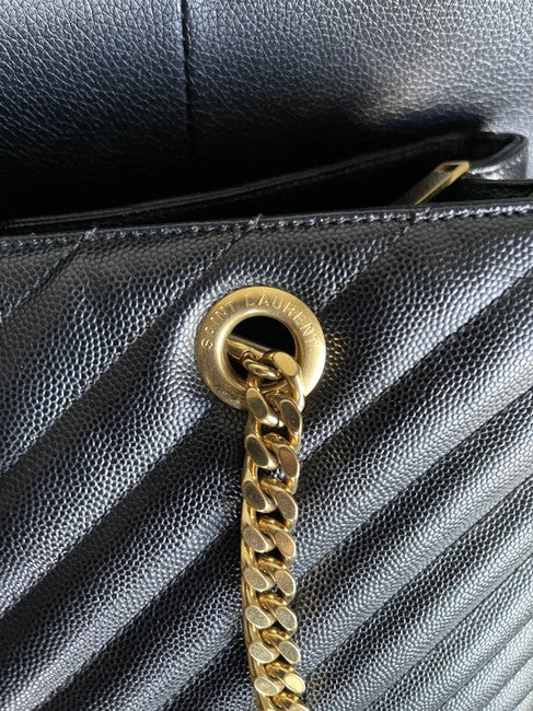 Monogram Shopping Grain De Poudre Matelasse Chevron Black Calfskin Shoulder Bag
